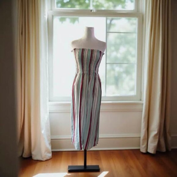 STRAPLESS COLORFUL PINSTRIPE ROMPER - Picture 2 of 6